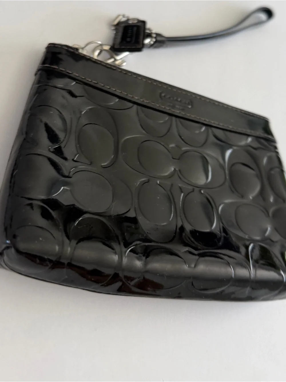 Coach Black Patent Signature Wristlet
